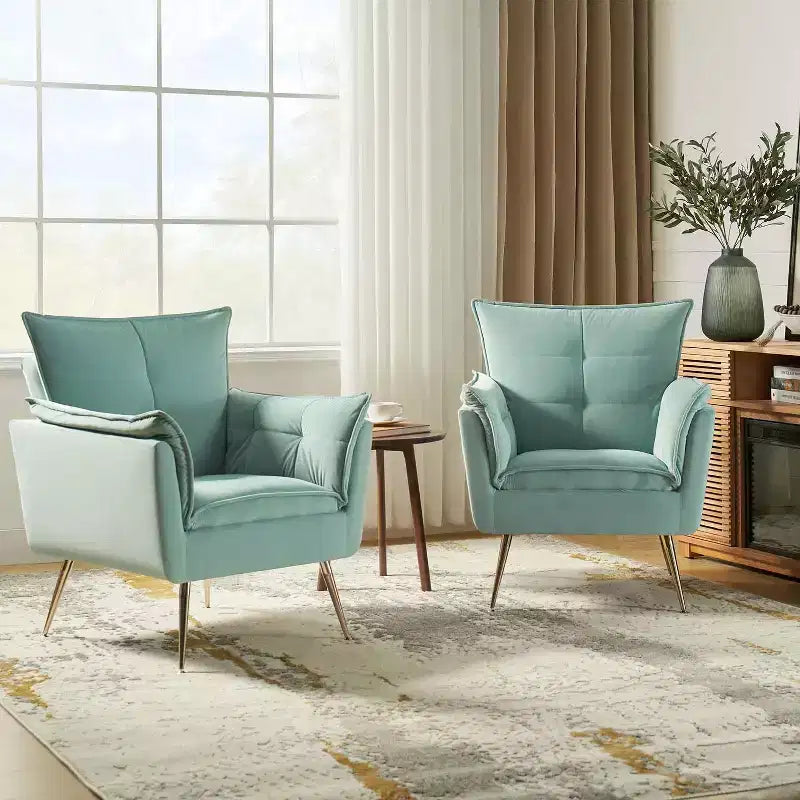 Ensemble de 2 fauteuils contemporains en velours avec pieds en métal pour chambre et salon