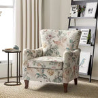 Fauteuil à oreilles en tissu fleuri - Structure en bois, rembourrage en mousse