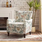 Fauteuil à oreilles en tissu fleuri - Structure en bois, rembourrage en mousse