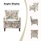 Fauteuil à oreilles en tissu fleuri - Structure en bois, rembourrage en mousse