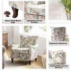 Fauteuil à oreilles en tissu fleuri - Structure en bois, rembourrage en mousse