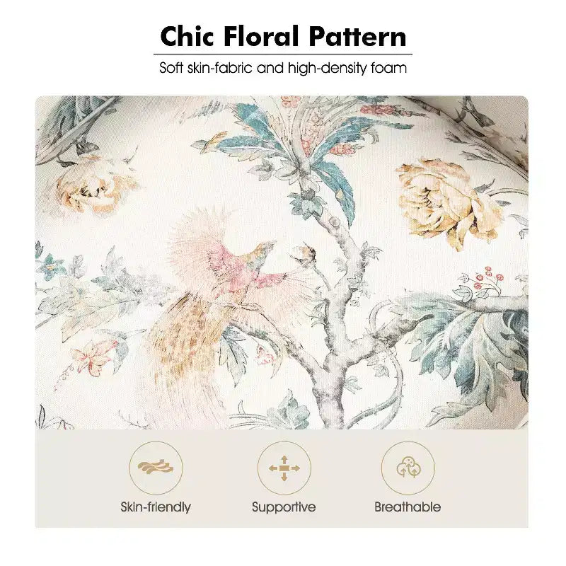 Fauteuil à oreilles en tissu fleuri - Structure en bois, rembourrage en mousse