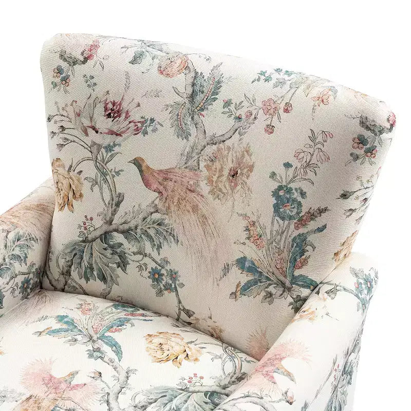 Fauteuil à oreilles en tissu fleuri - Structure en bois, rembourrage en mousse