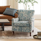 Fauteuil à oreilles en tissu fleuri - Structure en bois, rembourrage en mousse