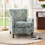 Fauteuil à oreilles en tissu fleuri - Structure en bois, rembourrage en mousse