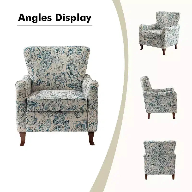 Fauteuil à oreilles en tissu fleuri - Structure en bois, rembourrage en mousse