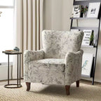 Fauteuil à oreilles en tissu fleuri - Structure en bois, rembourrage en mousse