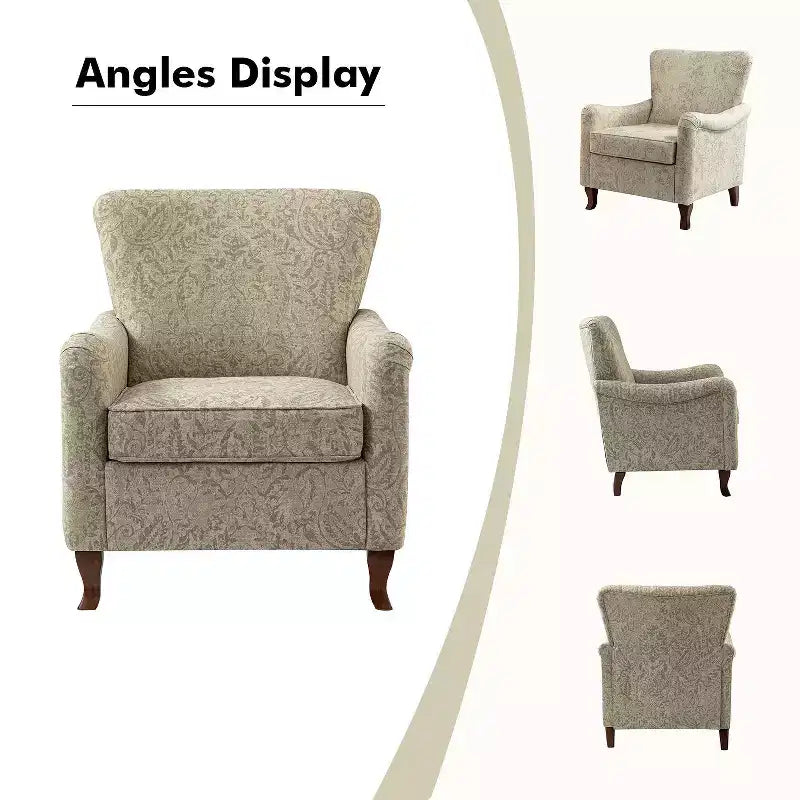 Fauteuil à oreilles en tissu fleuri - Structure en bois, rembourrage en mousse