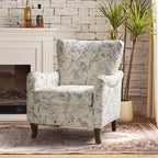 Fauteuil à oreilles en tissu fleuri - Structure en bois, rembourrage en mousse