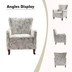 Fauteuil à oreilles en tissu fleuri - Structure en bois, rembourrage en mousse