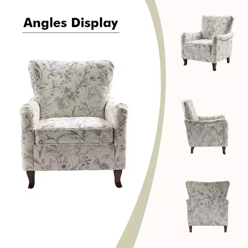 Fauteuil à oreilles en tissu fleuri - Structure en bois, rembourrage en mousse