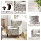 Fauteuil à oreilles en tissu fleuri - Structure en bois, rembourrage en mousse