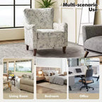 Fauteuil à oreilles en tissu fleuri - Structure en bois, rembourrage en mousse