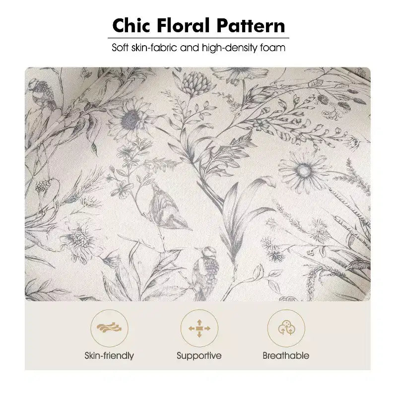 Fauteuil à oreilles en tissu fleuri - Structure en bois, rembourrage en mousse