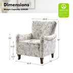 Fauteuil à oreilles en tissu fleuri - Structure en bois, rembourrage en mousse