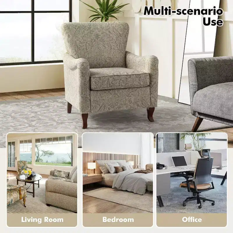 Fauteuil à oreilles en tissu fleuri - Structure en bois, rembourrage en mousse