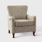 Fauteuil à oreilles en tissu fleuri - Structure en bois, rembourrage en mousse