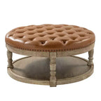 Chloe Vegan Leather Round Cocktail Ottoman with Storage and Nailhead| ART OF LIVING DESIGNS