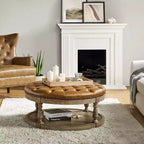 Pouf de cocktail rond en cuir végétalien avec rangement et garniture cloutée