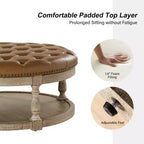 Pouf de cocktail rond en cuir végétalien avec rangement et garniture cloutée