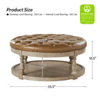Pouf de cocktail rond en cuir végétalien avec rangement et garniture cloutée