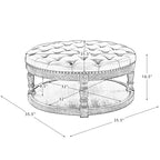 Pouf de cocktail rond en cuir végétalien avec rangement et garniture cloutée