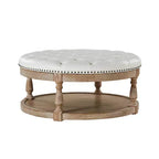 Pouf de cocktail rond en cuir végétalien avec rangement et garniture cloutée