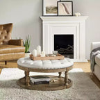 Pouf de cocktail rond en cuir végétalien avec rangement et garniture cloutée