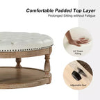 Pouf de cocktail rond en cuir végétalien avec rangement et garniture cloutée