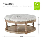 Pouf de cocktail rond en cuir végétalien avec rangement et garniture cloutée
