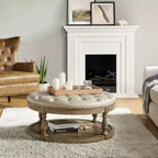 Pouf de cocktail rond en cuir végétalien avec rangement et garniture cloutée