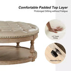 Pouf de cocktail rond en cuir végétalien avec rangement et garniture cloutée