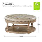 Pouf de cocktail rond en cuir végétalien avec rangement et garniture cloutée