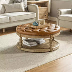 Pouf de cocktail rond en cuir végétalien avec rangement et garniture cloutée