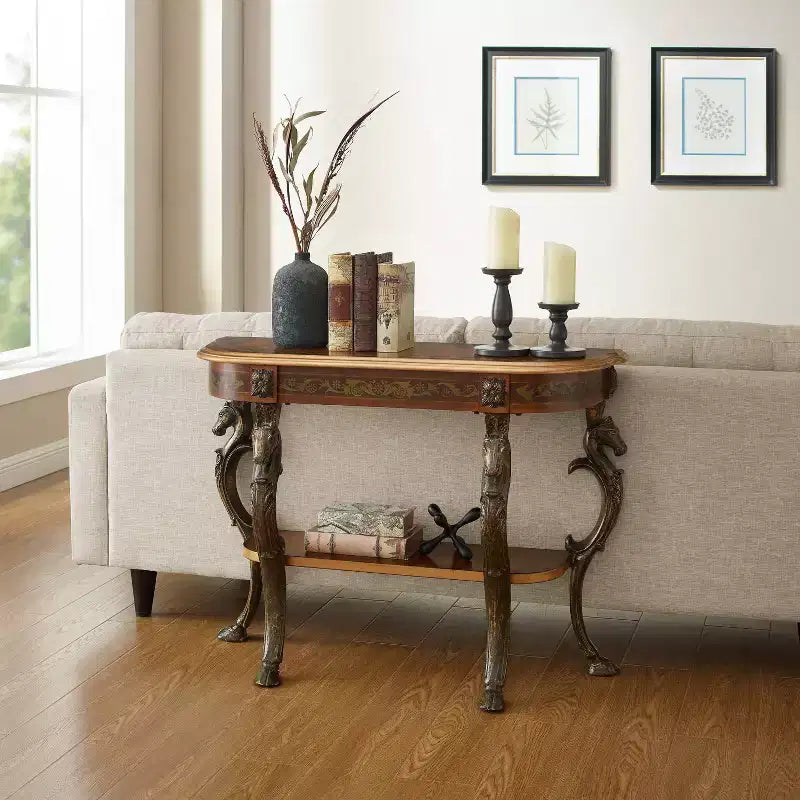 Console ovale - Peuplier teinté et MDF, marron