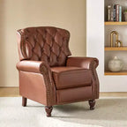 Fauteuil inclinable manuel en cuir véritable avec garniture cloutée - Salon et chambre à coucher