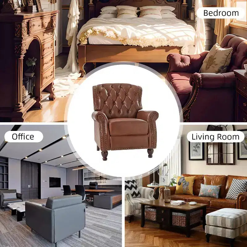 Fauteuil inclinable manuel en cuir véritable avec garniture cloutée - Salon et chambre à coucher