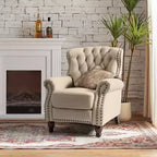 Fauteuil inclinable manuel en cuir véritable avec garniture cloutée - Salon et chambre à coucher