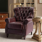 Fauteuil inclinable manuel en cuir véritable avec garniture cloutée - Salon et chambre à coucher