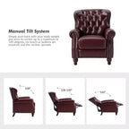 Fauteuil inclinable manuel en cuir véritable avec garniture cloutée - Salon et chambre à coucher