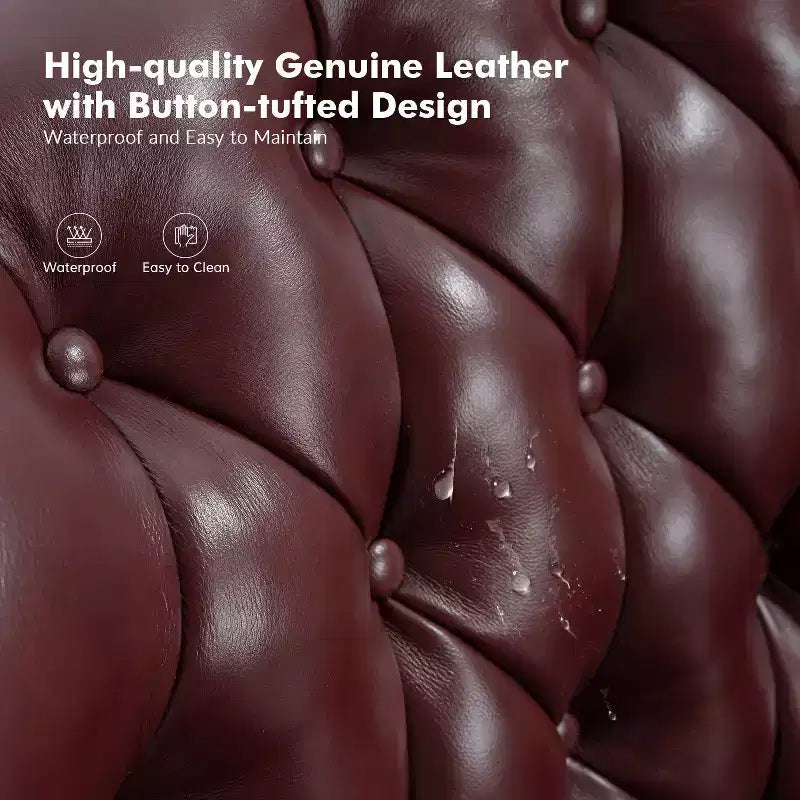 Fauteuil inclinable manuel en cuir véritable avec garniture cloutée - Salon et chambre à coucher