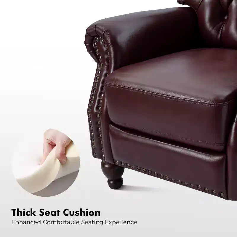 Fauteuil inclinable manuel en cuir véritable avec garniture cloutée - Salon et chambre à coucher