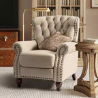 Fauteuil inclinable manuel en cuir véritable avec garniture cloutée - Salon et chambre à coucher