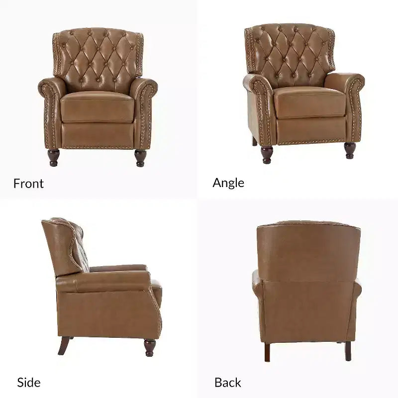 Fauteuil inclinable manuel en cuir véritable avec garniture cloutée - Salon et chambre à coucher