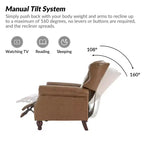 Fauteuil inclinable manuel en cuir véritable avec garniture cloutée - Salon et chambre à coucher