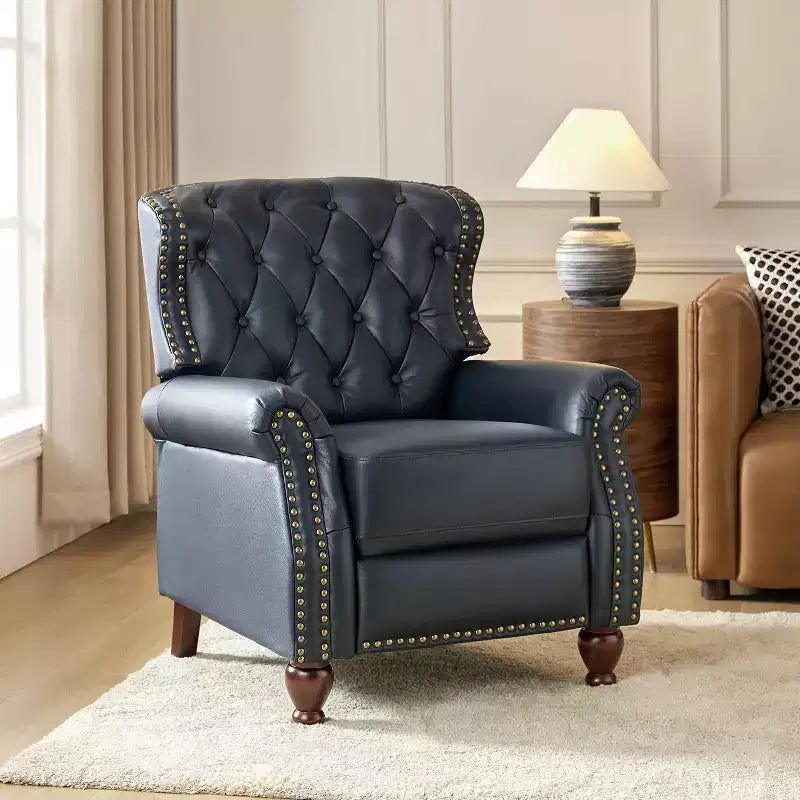 Fauteuil inclinable manuel en cuir véritable avec garniture cloutée - Salon et chambre à coucher