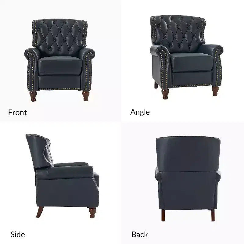 Fauteuil inclinable manuel en cuir véritable avec garniture cloutée - Salon et chambre à coucher