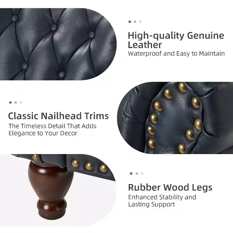 Fauteuil inclinable manuel en cuir véritable avec garniture cloutée - Salon et chambre à coucher