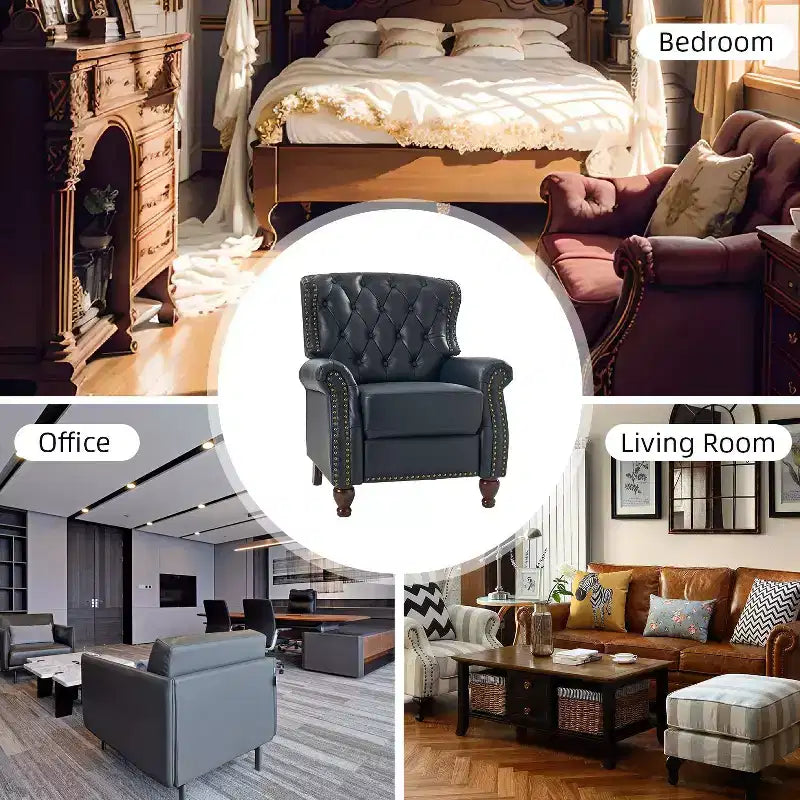 Fauteuil inclinable manuel en cuir véritable avec garniture cloutée - Salon et chambre à coucher