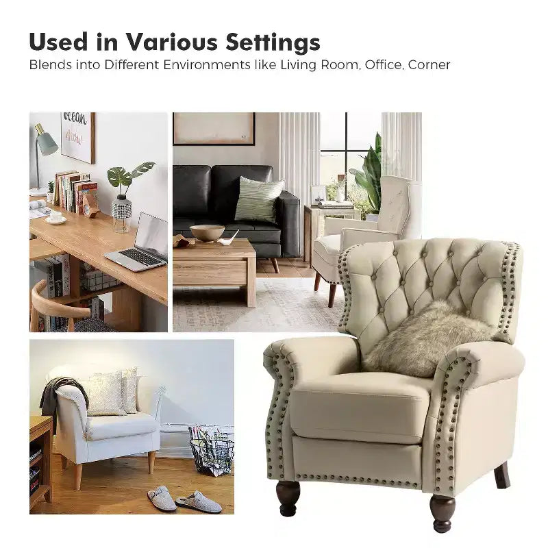 Fauteuil inclinable manuel en cuir véritable avec garniture cloutée - Salon et chambre à coucher